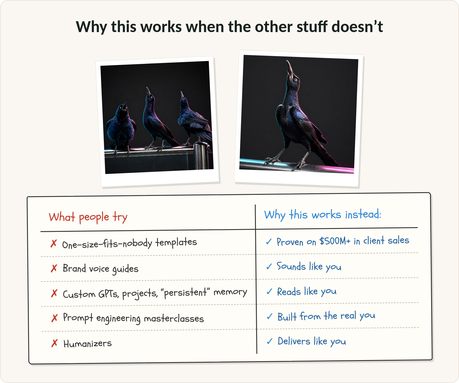 Why this works when the other stuff doesn't: what people try versus why this works instead